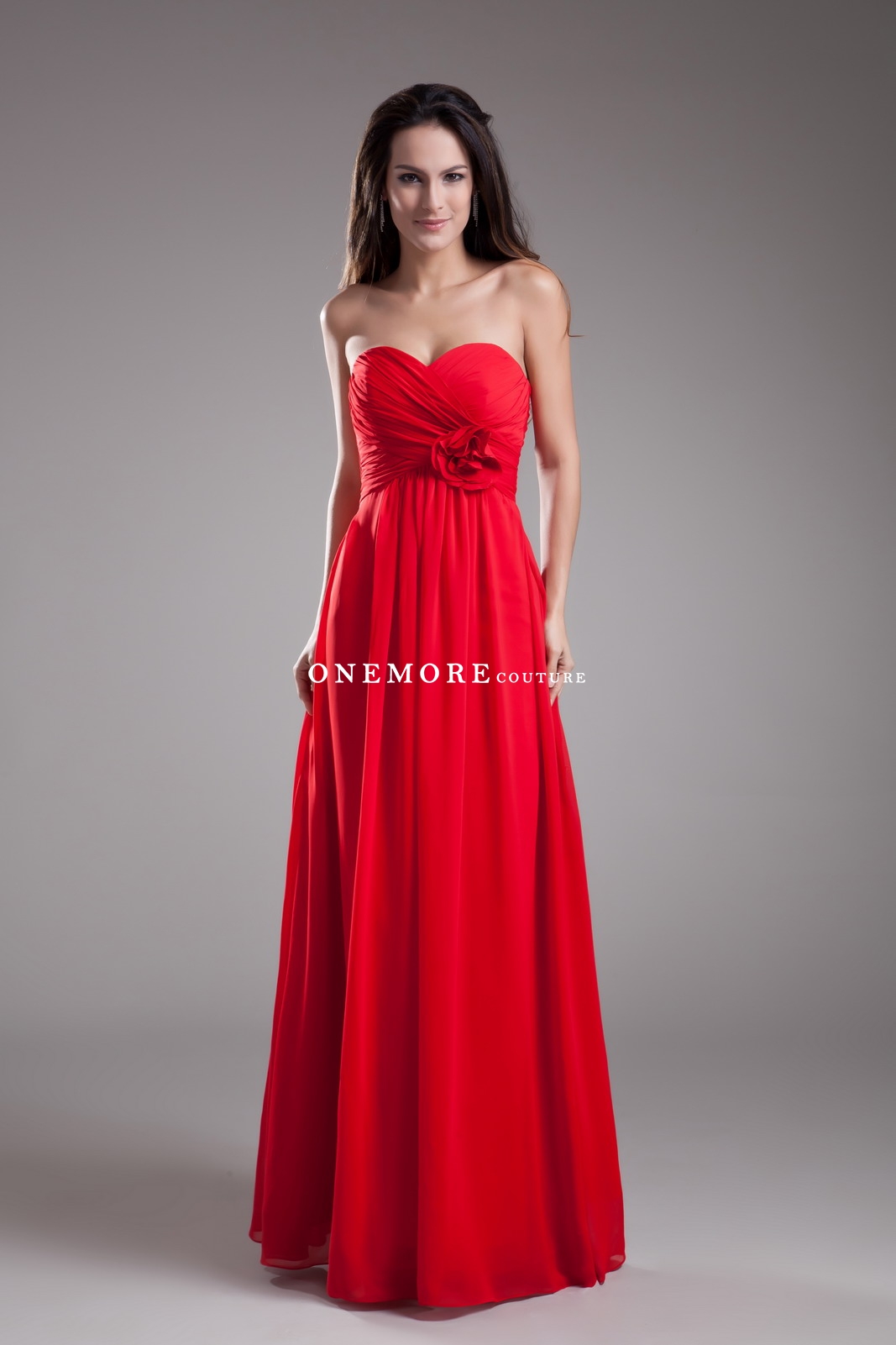 Empire Waist Style Red Chiffon Bridesmaid Dresses
