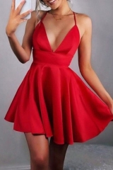 short red satin cocktail dress