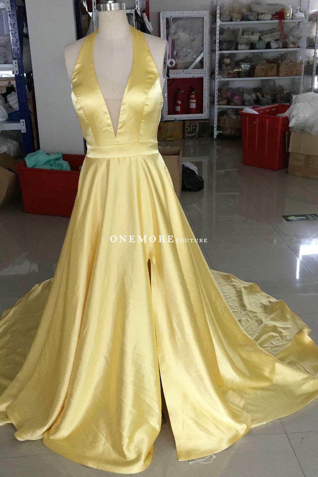 Yellow Halter Prom Dresses