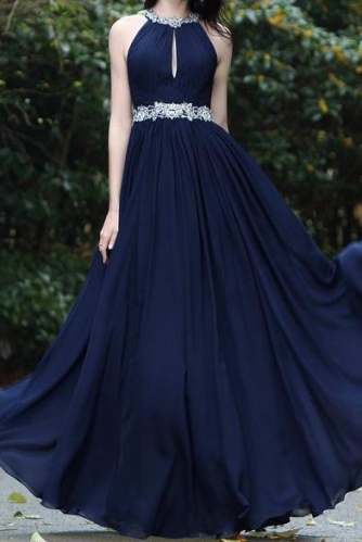 navy blue halter top prom dress