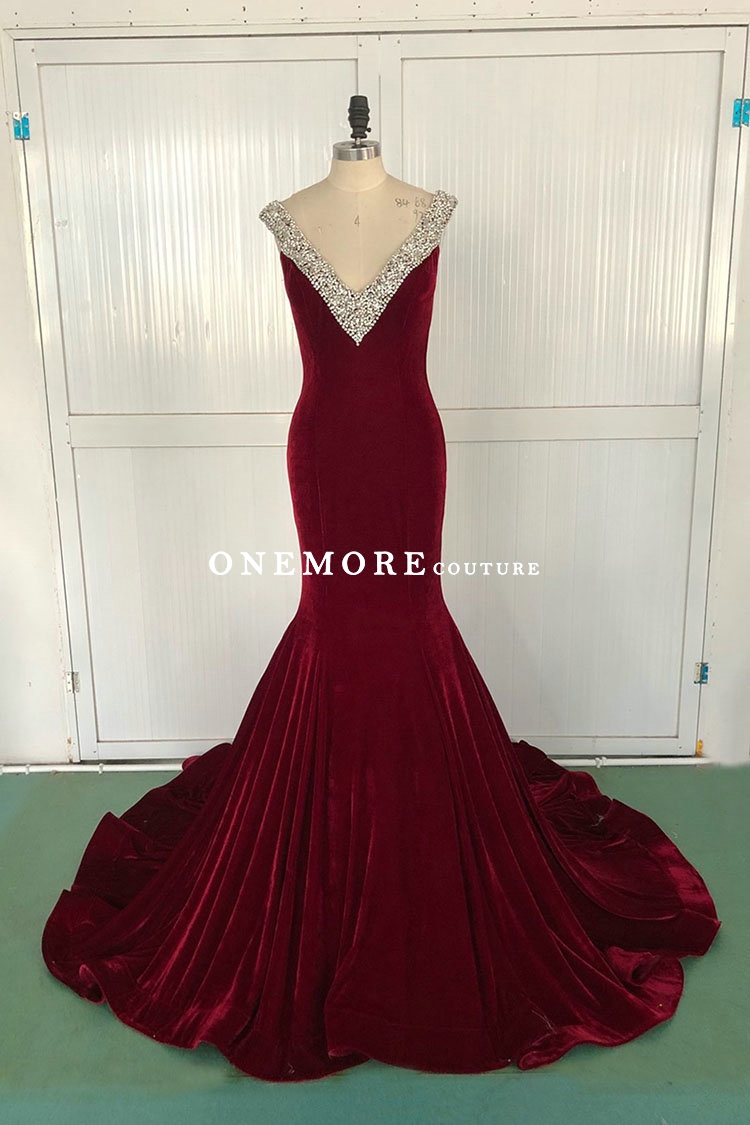 Red Velvet Mermaid Prom Dresses